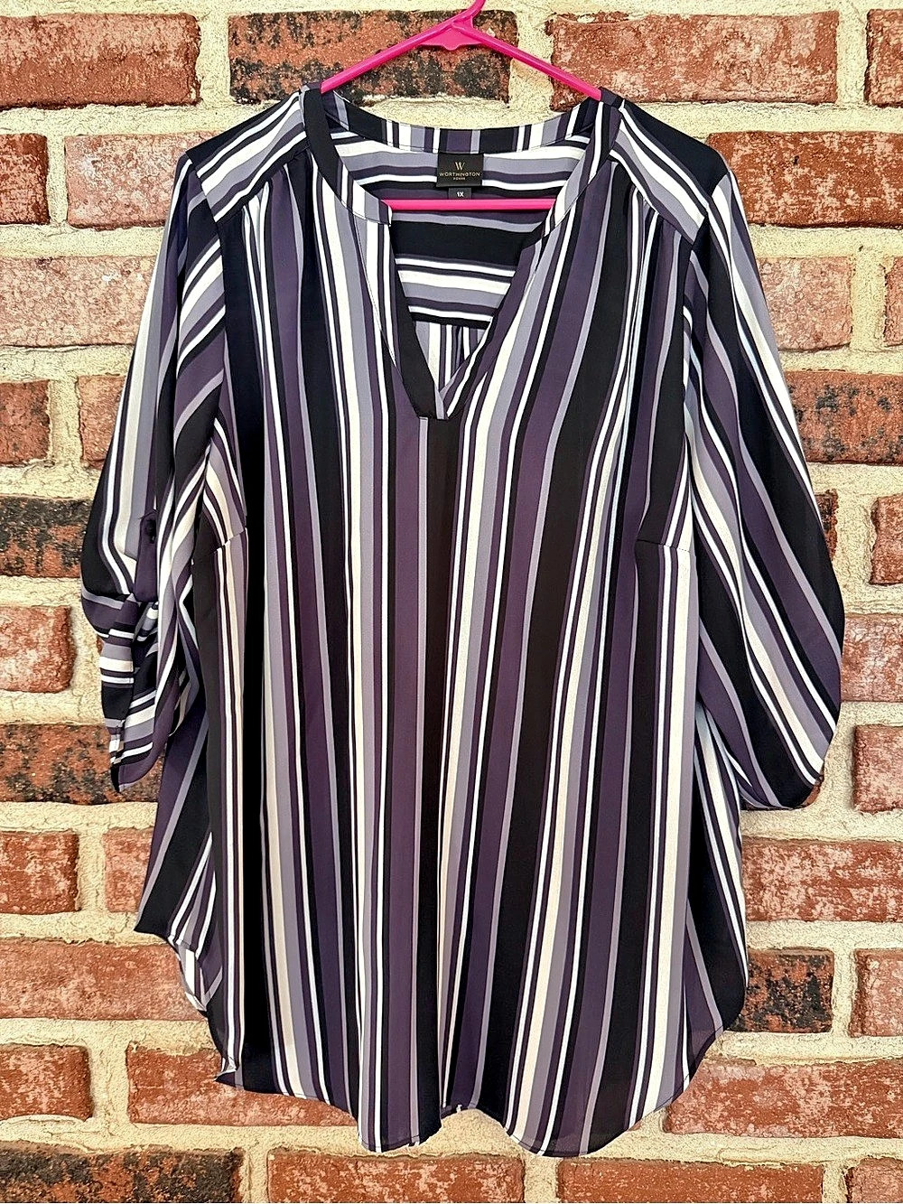 Worthington Striped Blouse in Purple & Black